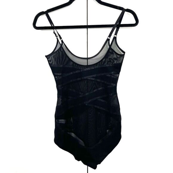 Bebe Bodysuit Women's L Black Sheer Bandage Sleeveless Metallic Y2K - Picture 1 of 8